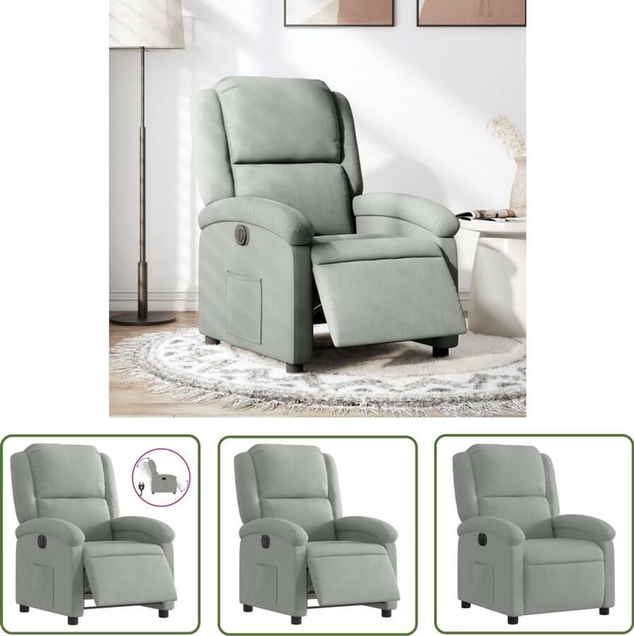 The Living Store Fauteuil elektrisch verstelbaar stof lichtgrijs Elektrische Fauteuil Loungestoel Elektrische Verstelbare Stoel Fauteuils Relaxfauteuil