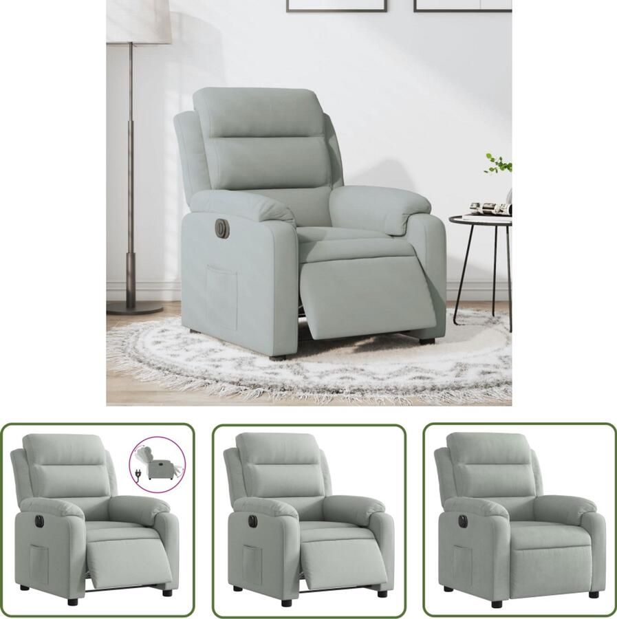 VidaXL Fauteuil elektrisch verstelbaar stof lichtgrijs Elektrische Fauteuil Loungestoel Elektrische Relaxfauteuil Fluweelfauteuil Grijze Fauteuil