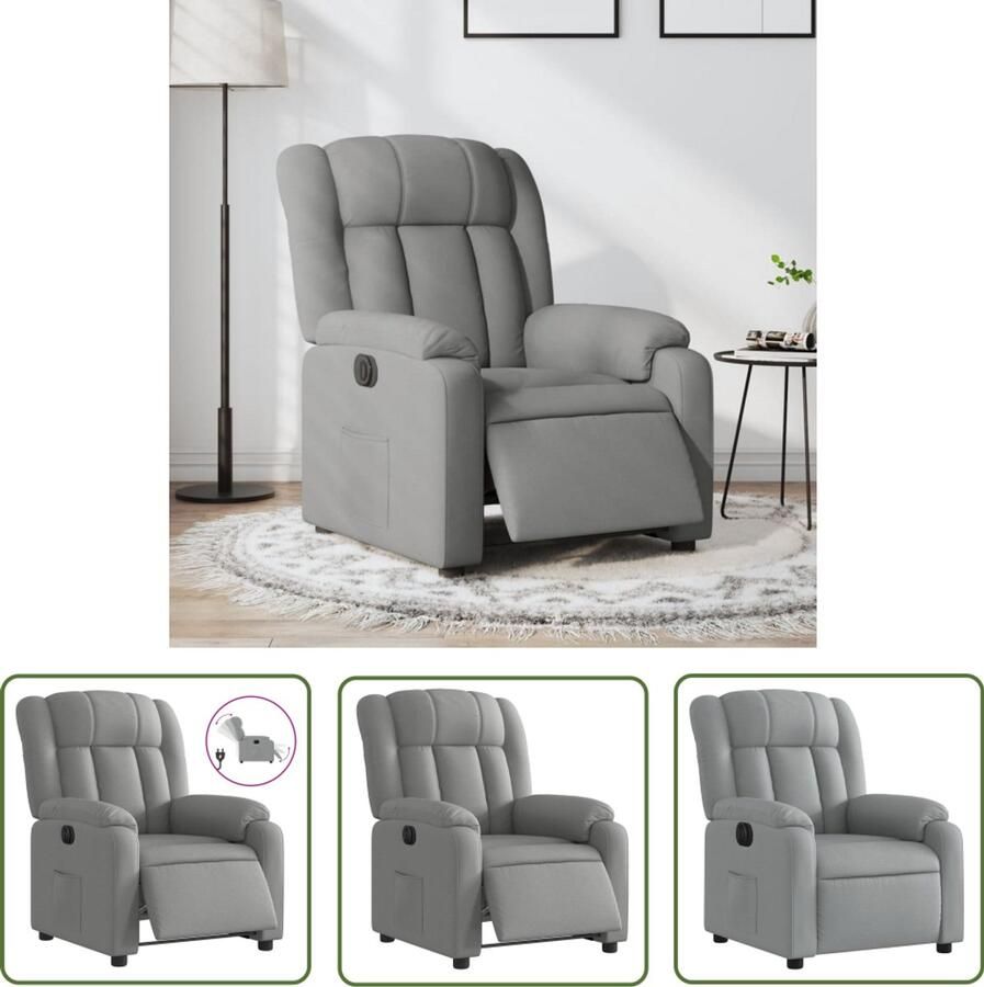 The Living Store Fauteuil elektrisch verstelbaar stof lichtgrijs Elektrische Fauteuil Elektrische Verstelbare Stoel Lounge Stoel Relaxfauteuil Fauteuils