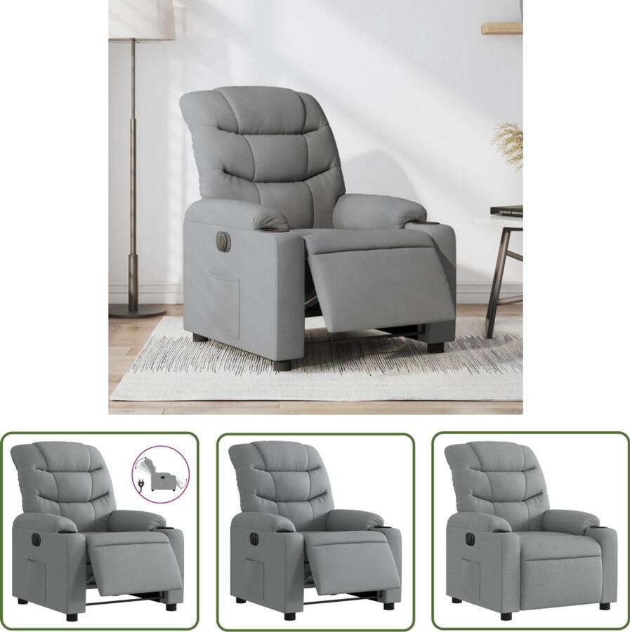 The Living Store Fauteuil elektrisch verstelbaar stof lichtgrijs Elektrische Fauteuil Loungestoel Relaxfauteuil Verstelbare Fauteuil Fauteuils Grijs