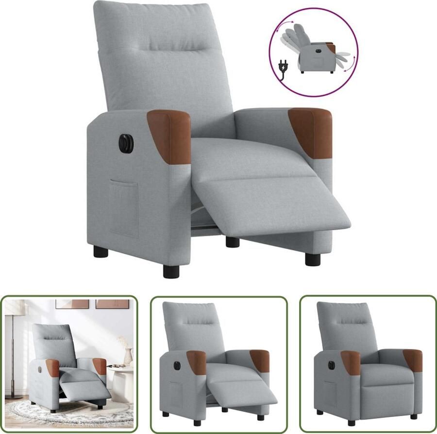 VidaXL Fauteuil elektrisch verstelbaar stof lichtgrijs Elektrische Fauteuil Loungestoel Fauteuils Ergonomische Stoel Verstelbare Stoel