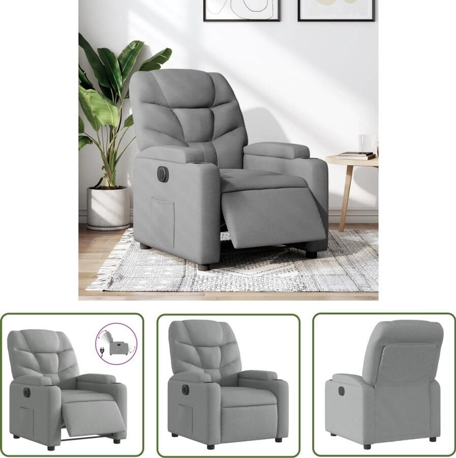 The Living Store Fauteuil elektrisch verstelbaar stof lichtgrijs Elektrische Fauteuil Lounge Stoel Relaxfauteuil Leesstoel Ergonomische Stoel