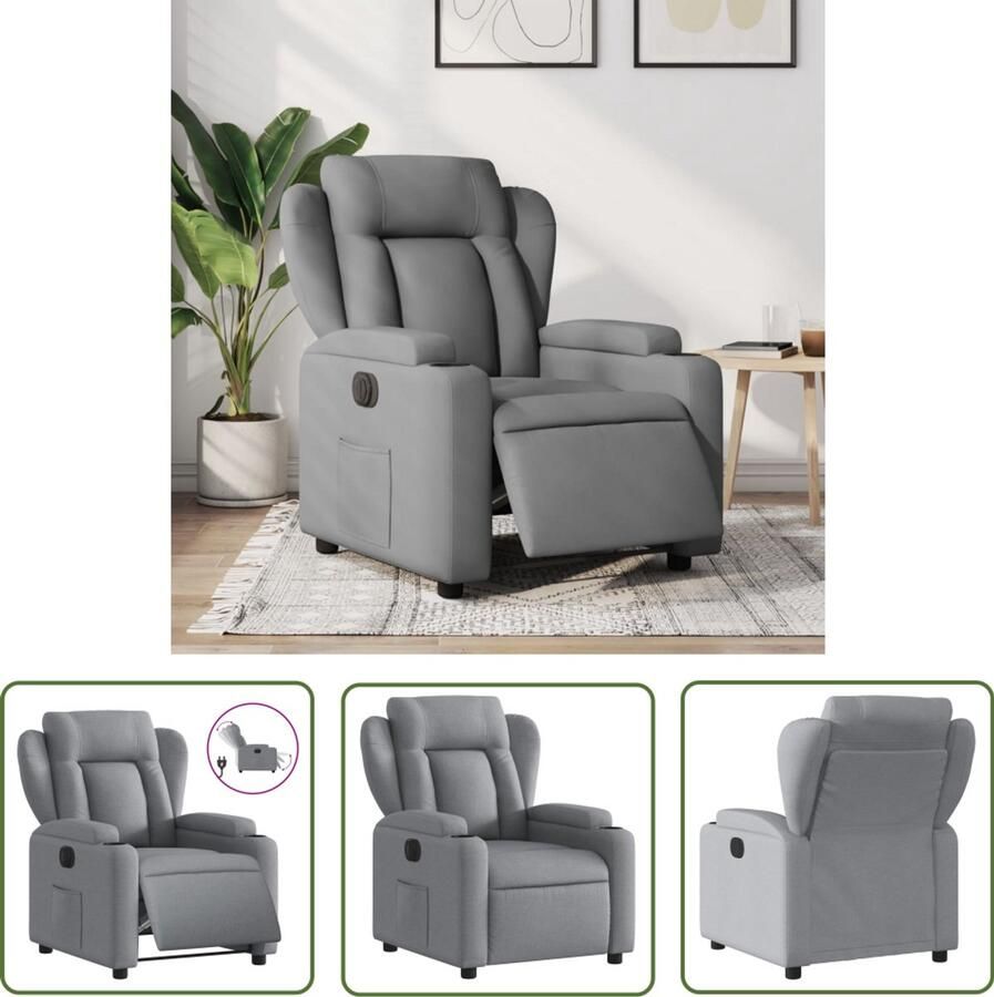 The Living Store Fauteuil elektrisch verstelbaar stof lichtgrijs Elektrische Fauteuil Loungestoel Relaxfauteuil Fauteuils Ergonomische Stoel