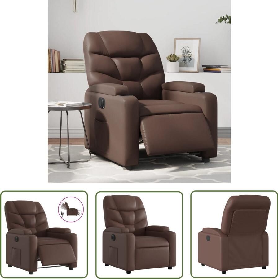 The Living Store Fauteuil verstelbaar elektrisch kunstleer bruin Elektrische Fauteuil Loungestoel Lederlook Ergonomische Stoel Verstelbare Fauteuil