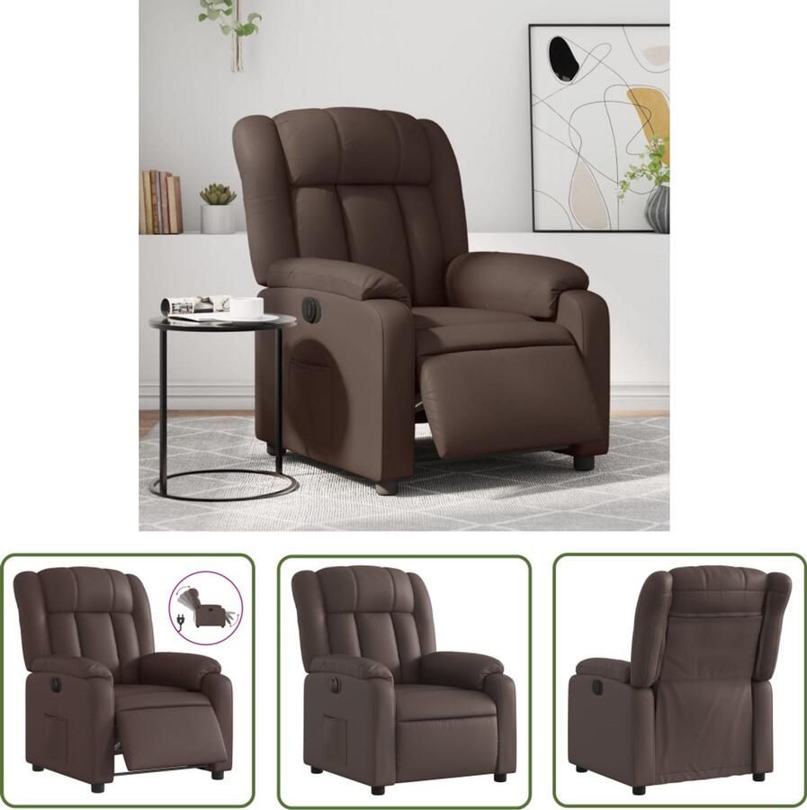 The Living Store Fauteuil verstelbaar elektrisch kunstleer bruin Elektrische Fauteuil Loungestoel Lederlook Relaxfauteuil Ergonomische Stoel