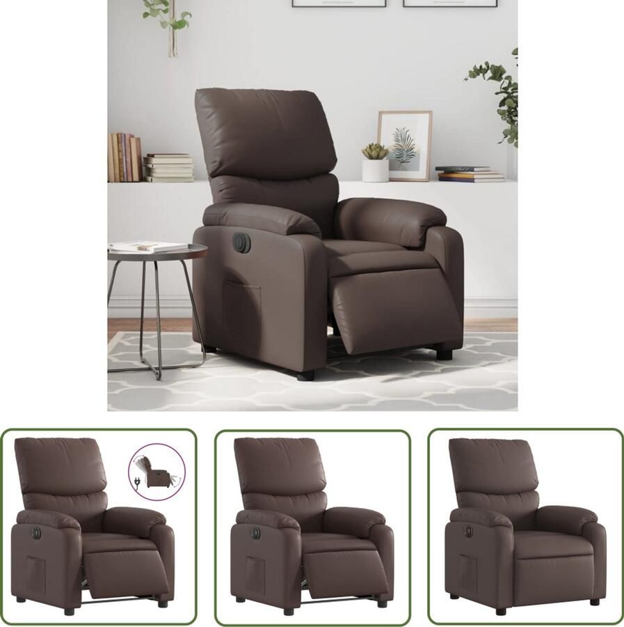 The Living Store Fauteuil verstelbaar elektrisch kunstleer bruin Elektrische Fauteuil Loungestoel Relaxfauteuil Lederlook Kunstleder