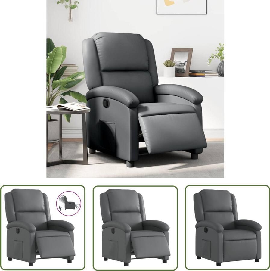 The Living Store Fauteuil verstelbaar elektrisch kunstleer grijs Elektrische Fauteuil Verstelbare Fauteuil Loungefauteuil Lederlook Fauteuil Ergonomische Fauteuil