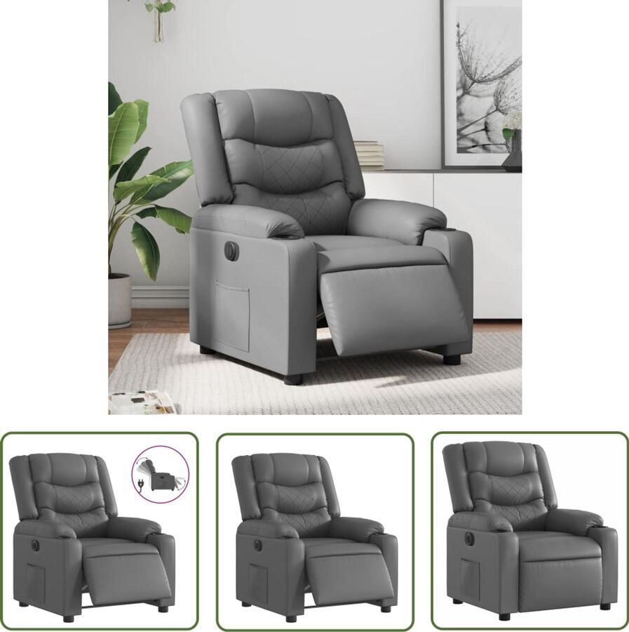 VidaXL Fauteuil verstelbaar elektrisch kunstleer grijs Elektrische Fauteuil Loungestoel Relaxfauteuil Grijze Fauteuil Kunstlederen Fauteuil
