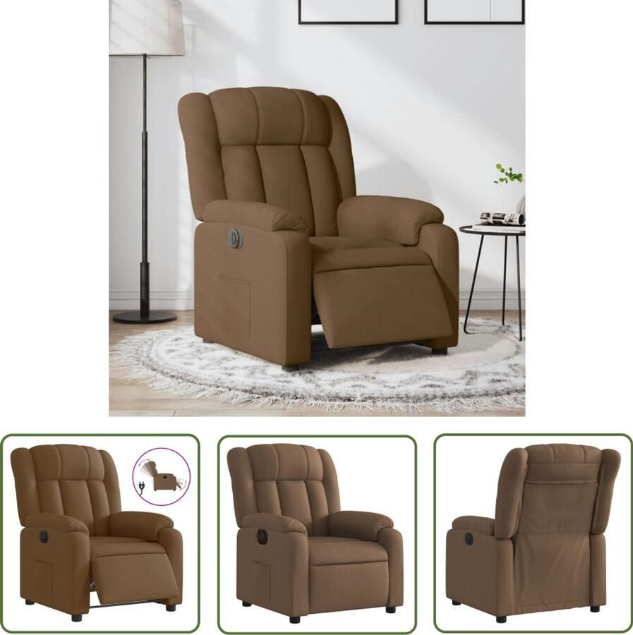 VidaXL Fauteuil verstelbaar elektrisch stof bruin Elektrische Fauteuil Loungestoel Fauteuiltjes Lederen Fauteuil Designstoel
