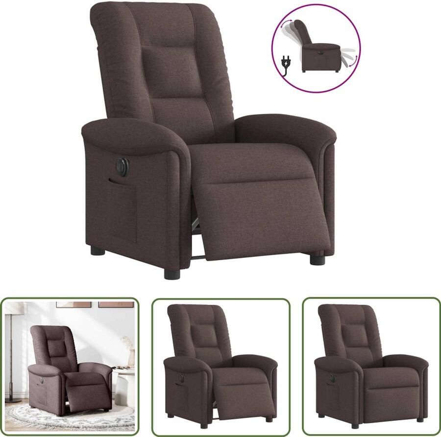 VidaXL Fauteuil verstelbaar elektrisch stof donkerbruin Elektrische Fauteuil Loungestoel Lederlook Grijs Bruin