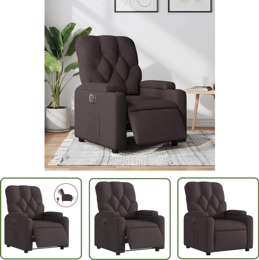 The Living Store Fauteuil verstelbaar elektrisch stof donkerbruin Elektrische Fauteuil Loungestoel Relaxfauteuil Comfortabele Stoel Lederlook Fauteuil