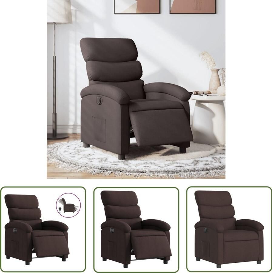 VidaXL Fauteuil verstelbaar elektrisch stof donkerbruin Elektrische Fauteuil Loungestoel Relaxfauteuil Lederlook Ergonomische Stoel