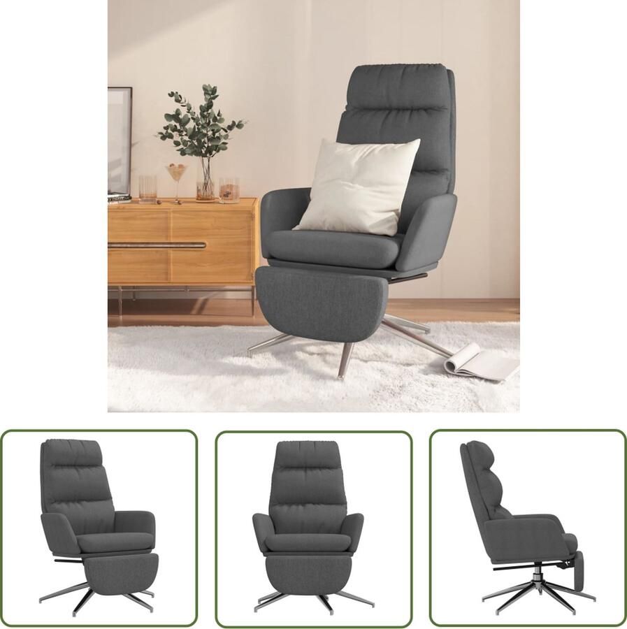 The Living Store Relaxstoel Comfortabele Donkergrijs 70 x 77 x 98 cm Ademend en duurzaam Metaal multiplex 360 graden draaibaar Relaxfauteuil Loungestoel Fauteuil Grijs Lounge Meubilair Ergonomische Stoel - Foto 2