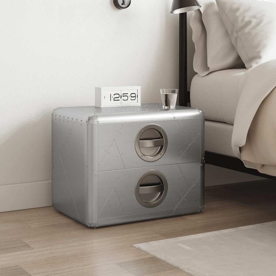 The Living Store Bijzettafel in luchtvaartstijl Houten frame 50 x 35 x 40 cm 2 lades Bijzettafel Luchtvaart Stijlt Industrieel Meubilair Vintage Kast Metalen Tafel - Foto 2