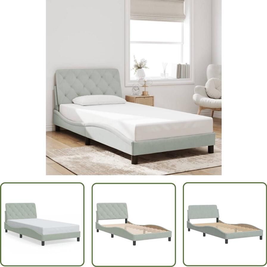 VidaXL Luxe Bed Frame Comfortabel Bed Frame Bedframe zonder matras 100x200 cm fluweel lichtgrijs Houten Bed Frame Grijs Bed Frame Tweepersoons Bed Frame