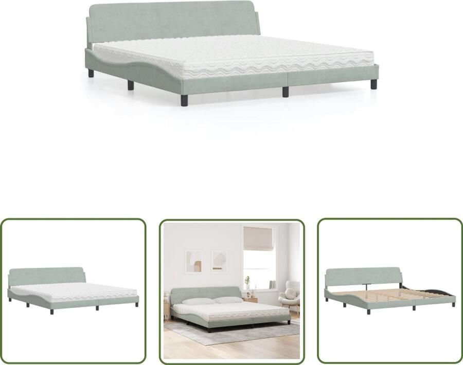 VidaXL Luxe Bed Slaapcomfort Bed met matras Dover fluweel lichtgrijs 200x200 cm Fluweel Bed King Size Bed Tweepersoonsbed