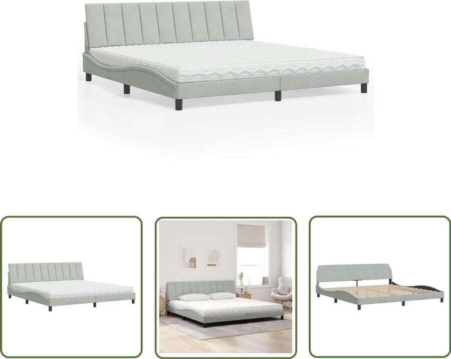 VidaXL Bed met matras Hanko fluweel lichtgrijs 200x200 cm Slaapcomfort Luxe Bed Fluweel Bed Grijs Bed Boxspring Bed