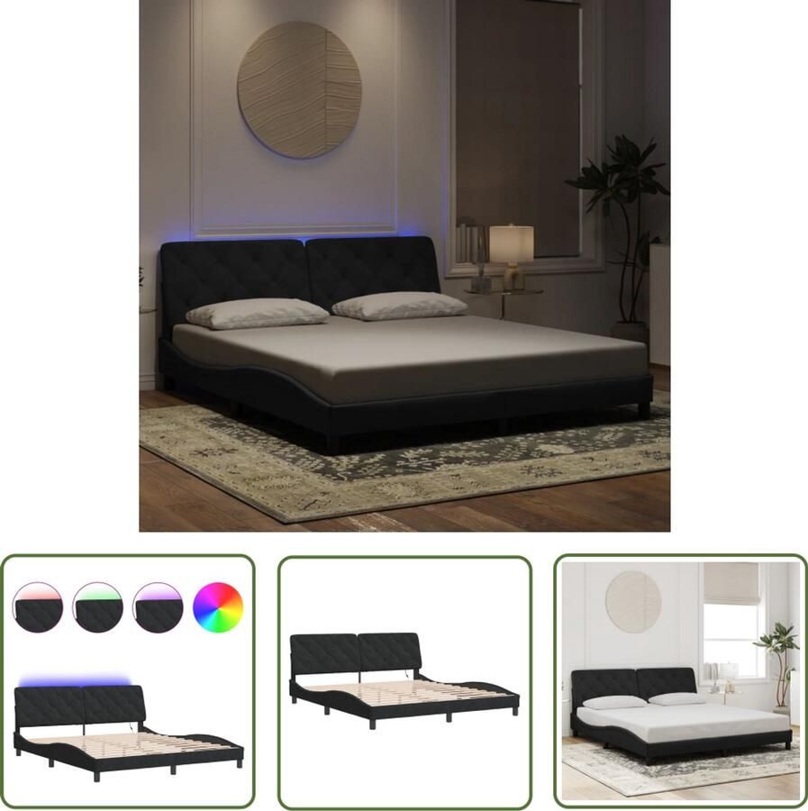 VidaXL Bedframe met LED zonder matras fluweel zwart 180x200 cm Zwarte Bed Frame Luxe Bed Fluweel Bed King Size Bed Led Bed