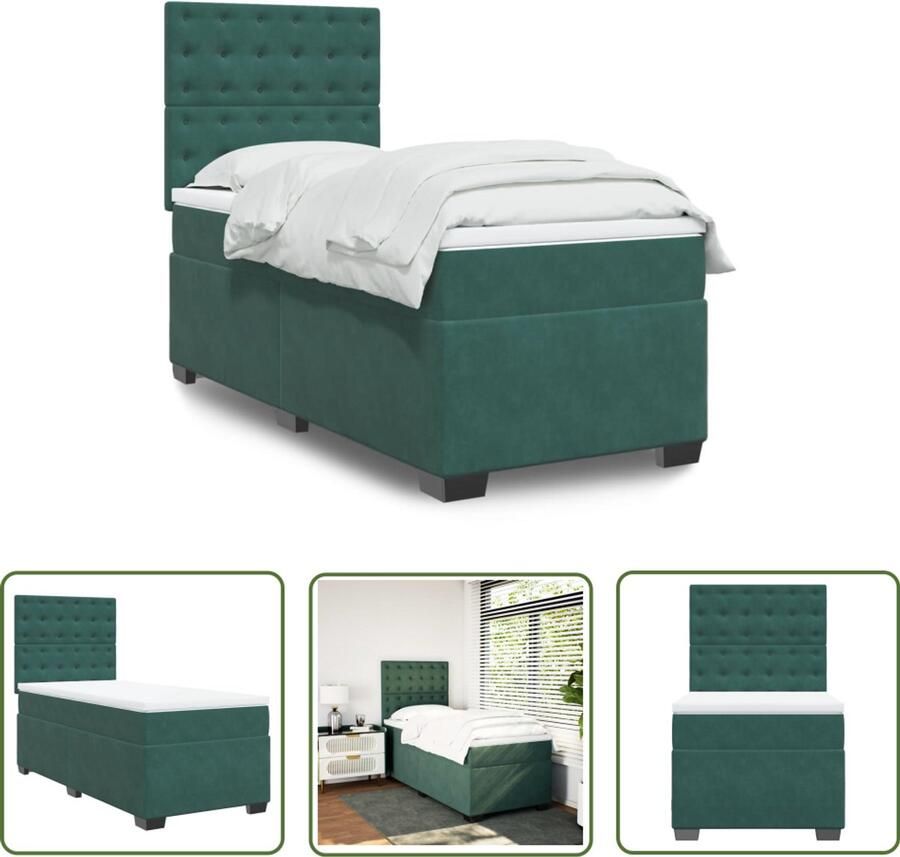 VidaXL Boxspring met matras fluweel donkergroen 100x200 cm Boxspring Luxe Boxspring Fluweel Bed Donkergroen Bed Tweepersoonsbed