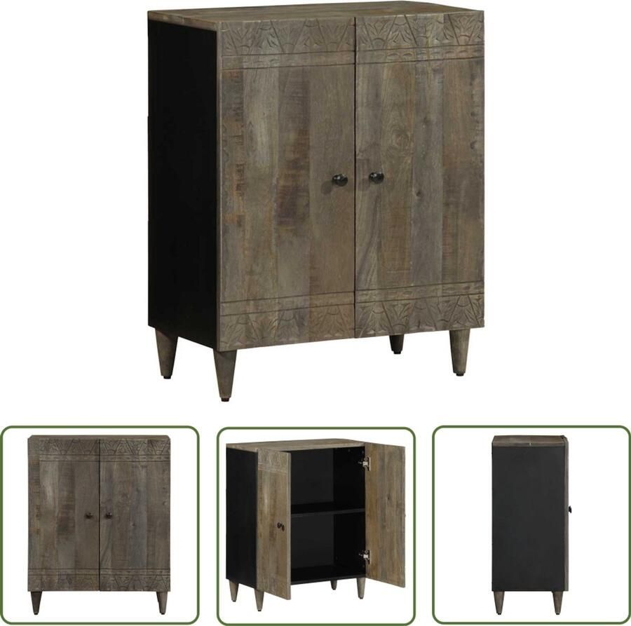 The Living Store Dressoir 60x33 5x75 cm massief mangohout lichtgrijs Dressoir Mango Hout Vintage Landelijk Opbergruimte