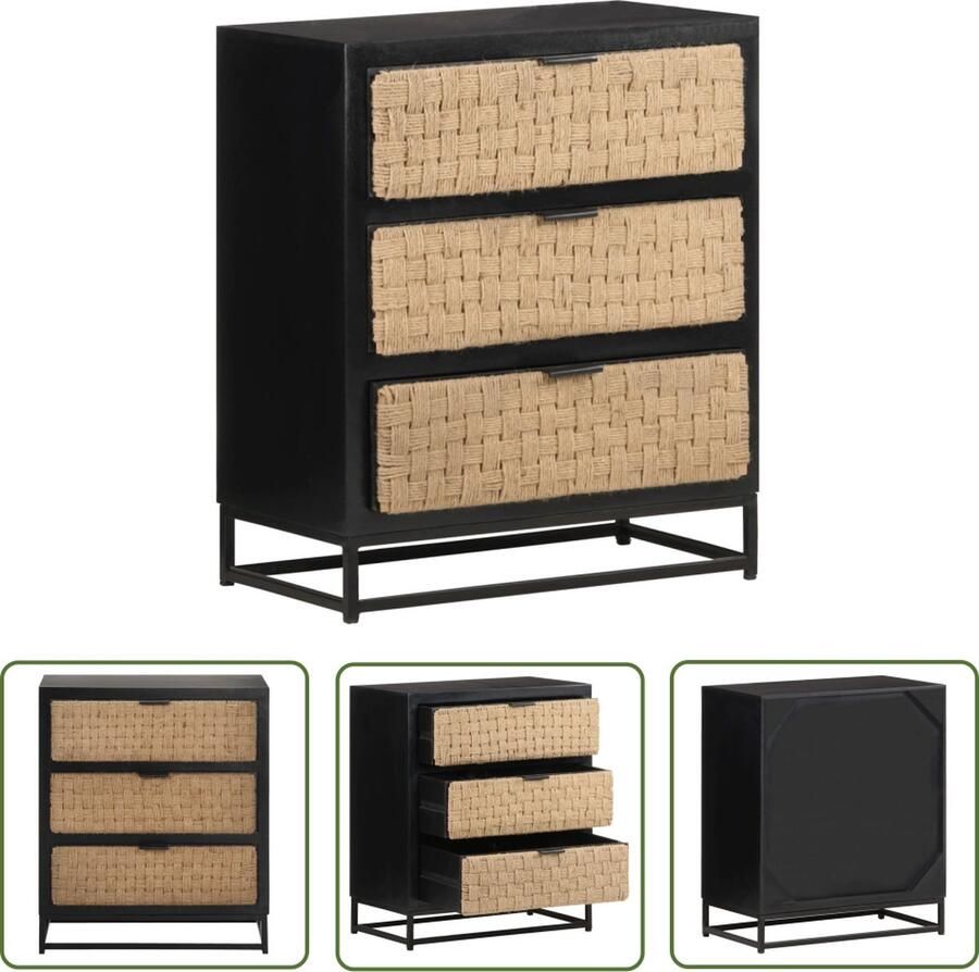 VidaXL Dressoir 60x35x70 cm massief mangohout Dressoir Mango Hout Vintage Dressoir Landelijk Dressoir Zwart Dressoir