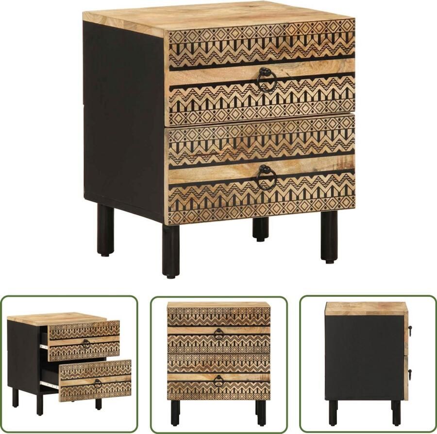 The Living Store Nachtkastje 40x33 5x46 cm massief ruw mangohout zwart Nachtkastje Mango Hout Zwarte Nachtkast Salontafel Kamerkast