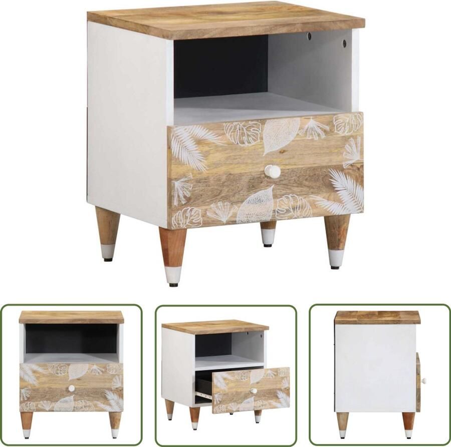 The Living Store Nachtkastje 40x33x46 cm massief mangohout Nachtkastje Mango Hout Kastje Salontafel Opbergruimte