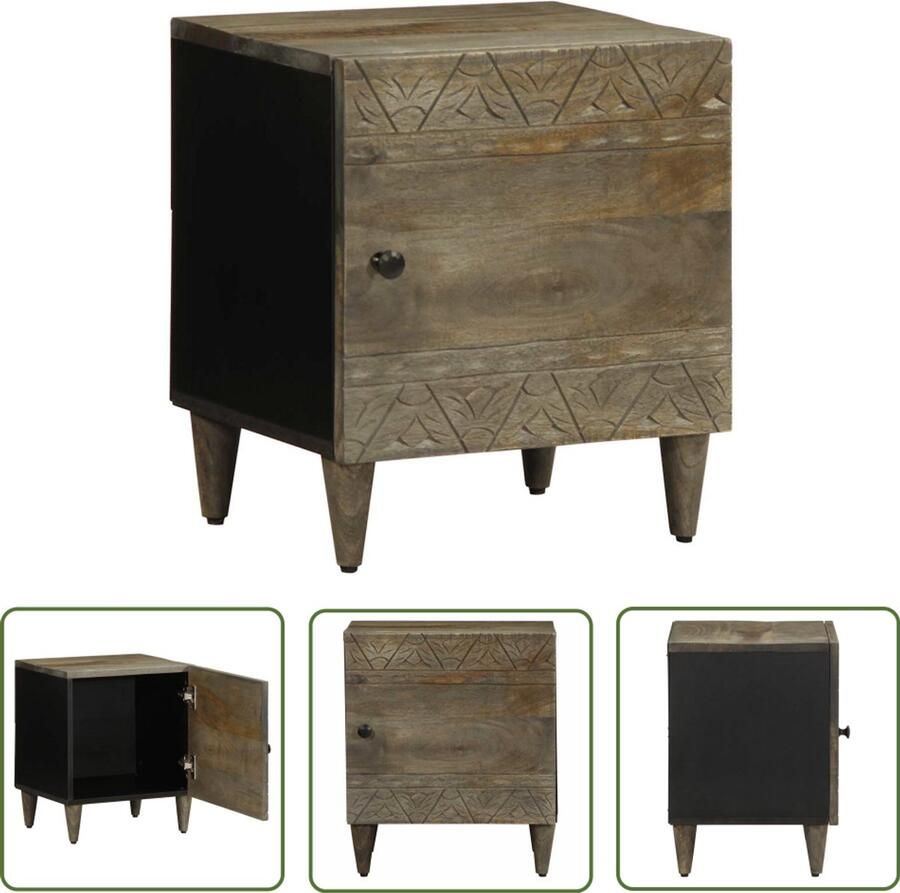 The Living Store Nachtkastje 40x33x46 cm massief mangohout lichtgrijs Nachtkastje Mango Hout Kastje Slaapkamer Living