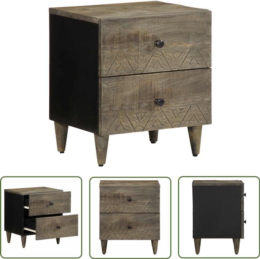 The Living Store Nachtkastje 40x33x46 cm massief mangohout lichtgrijs Nachtkastje Mango Hout Kastje Slaapkamer Opbergruimte