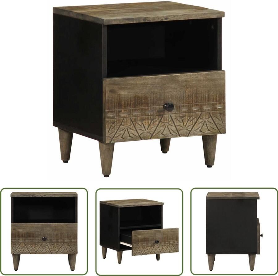 The Living Store Nachtkastje 40x33x46 cm massief mangohout lichtgrijs Nachtkastje Mango Hout Kastje Slaapkamers Woonkamervloer