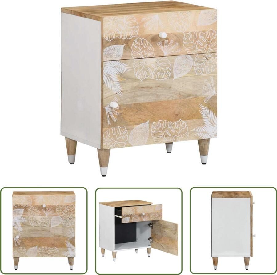 The Living Store Nachtkastje 50x33x60 cm massief mangohout Nachtkastje Mango Hout Kastdeur Commode Slaapkamers