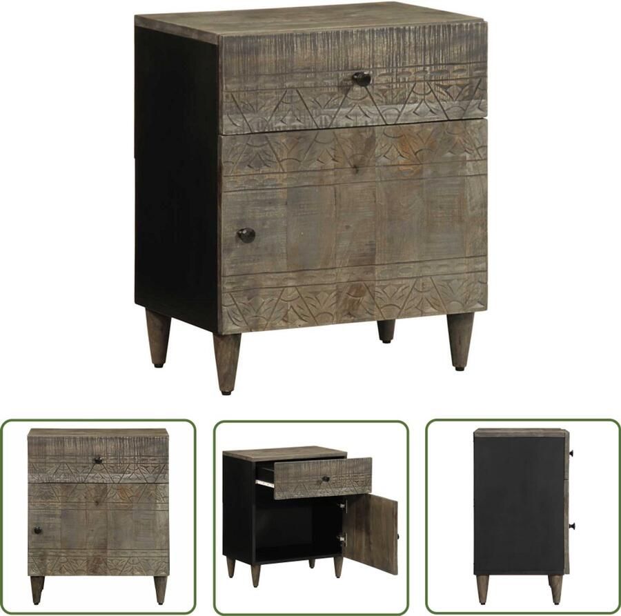 The Living Store Nachtkastje 50x33x60 cm massief mangohout lichtgrijs Nachtkastje Mango Hout Kastje Slaapkamer Opbergruimte