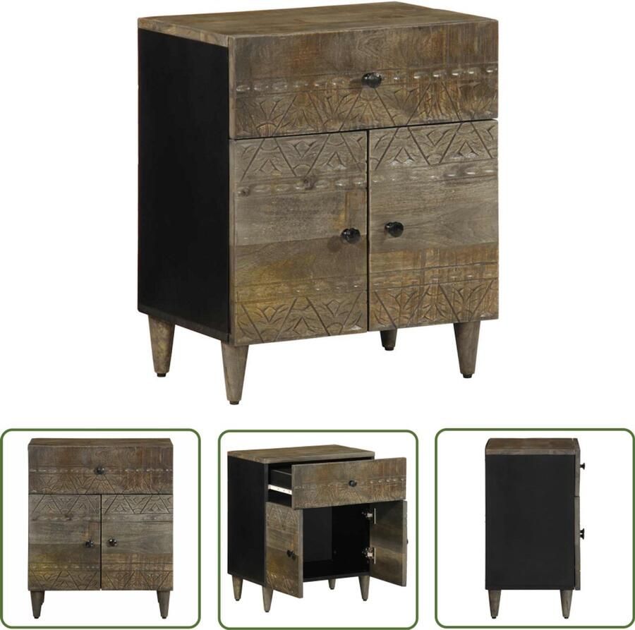The Living Store Nachtkastje 50x33x60 cm massief mangohout lichtgrijs Nachtkastje Mango Hout Kastje Slaapkamer Woonkamerr