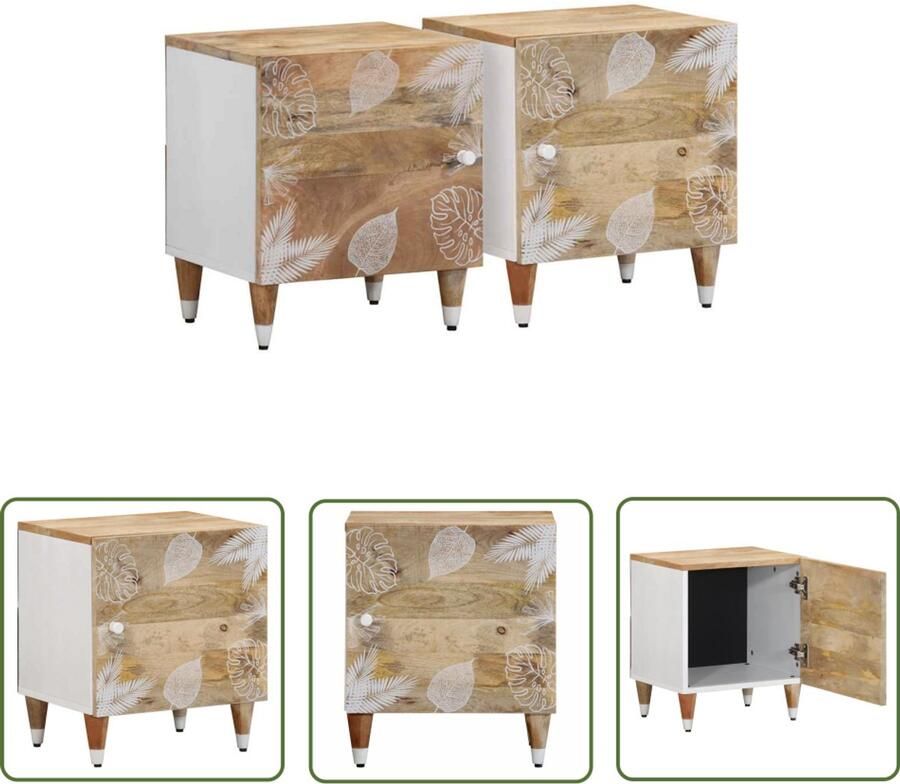 The Living Store Nachtkastjes 2 st 40x33 5x46 cm massief mangohout Nachtkastjes Mango Hout Vintage Design Slaapkamer Decoratie Opbergoplossing