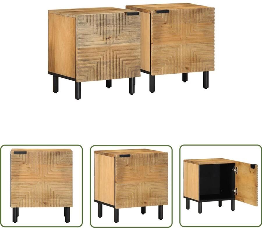 The Living Store Nachtkastjes 2 st 40x33x46 cm massief mangohout bruin Nachtkastjes Mango Hout Kast Slaapkamer Woonkamerr
