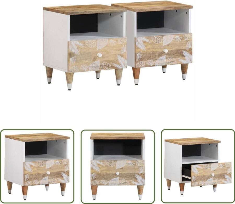The Living Store Nachtkastjes 2 st 40x33x46 cm massief mangohout Nachtkastjes Mango Hout Slaapkamer Decoratie Opbergoplossing Vintage Meubilair