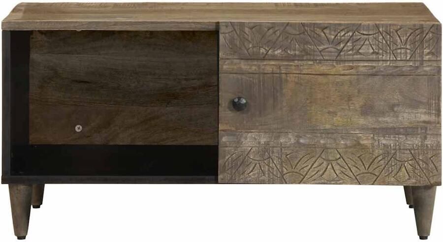 The Living Store Salontafel 80x50x40 cm massief mangohout lichtgrijs Salontafel Mangohouten Meubels Houten Salontafel Bijzettafel Tv Tafeltje