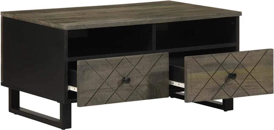 The Living Store Salontafel 80x54x40 cm massief mangohout zwart Salontafel Houten Salontafel Mangohouten Salontafel Zwarte Salontafel Woonkamertafel