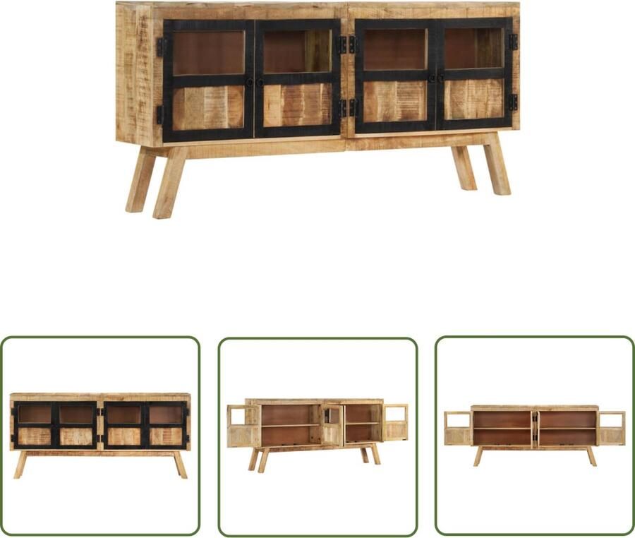 VidaXL Dressoir 160x30x76 cm massief mangohout bruin en zwart Dressoir Mango Wood Bruine Dressoir Vintage Dressoir Landelijk Dressoir