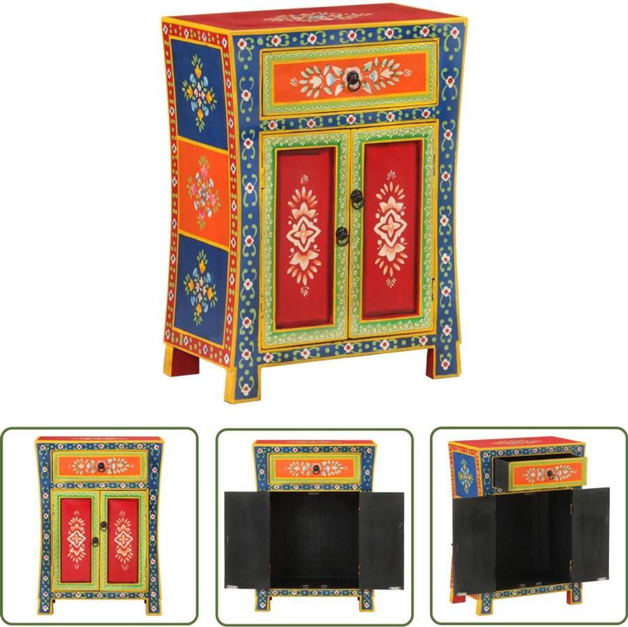 The Living Store Dressoir handgeschilderd 54x30x74 cm massief mangohout Dressoir Mangohout Vintage Stijl Interieurdecoratie Opbergmeubels