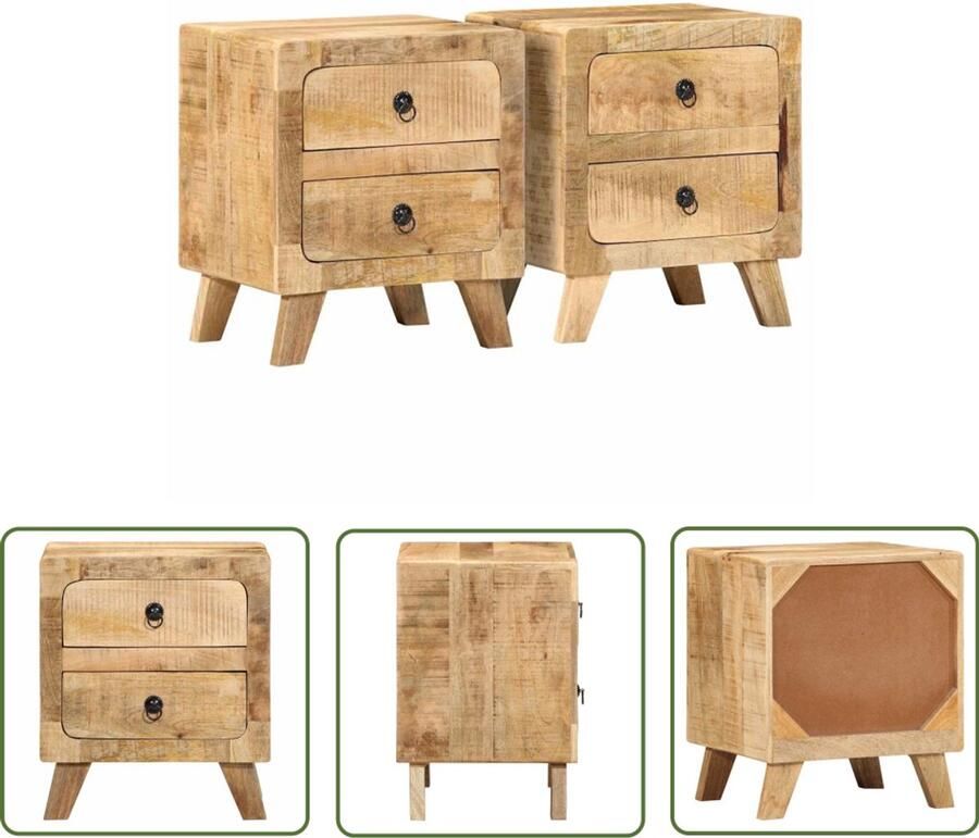 The Living Store Nachtkastje 2 st 40x32x46 cm massief hout ruw mangohout Nachtkastje Mango Wood Kamermeubilair Slaapkamers Woonaccessoires