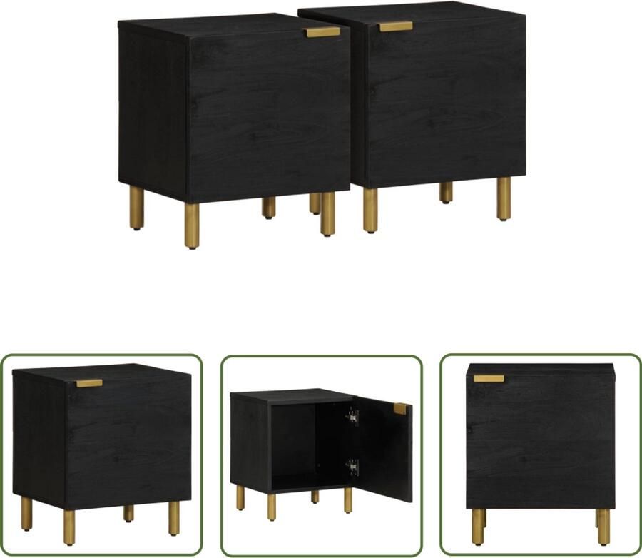 The Living Store Nachtkastje 2 st 40x33x46 cm massief mangohout zwart Nachtkastje Mango Wood Black Furniture Bedroom Furniture Side Table
