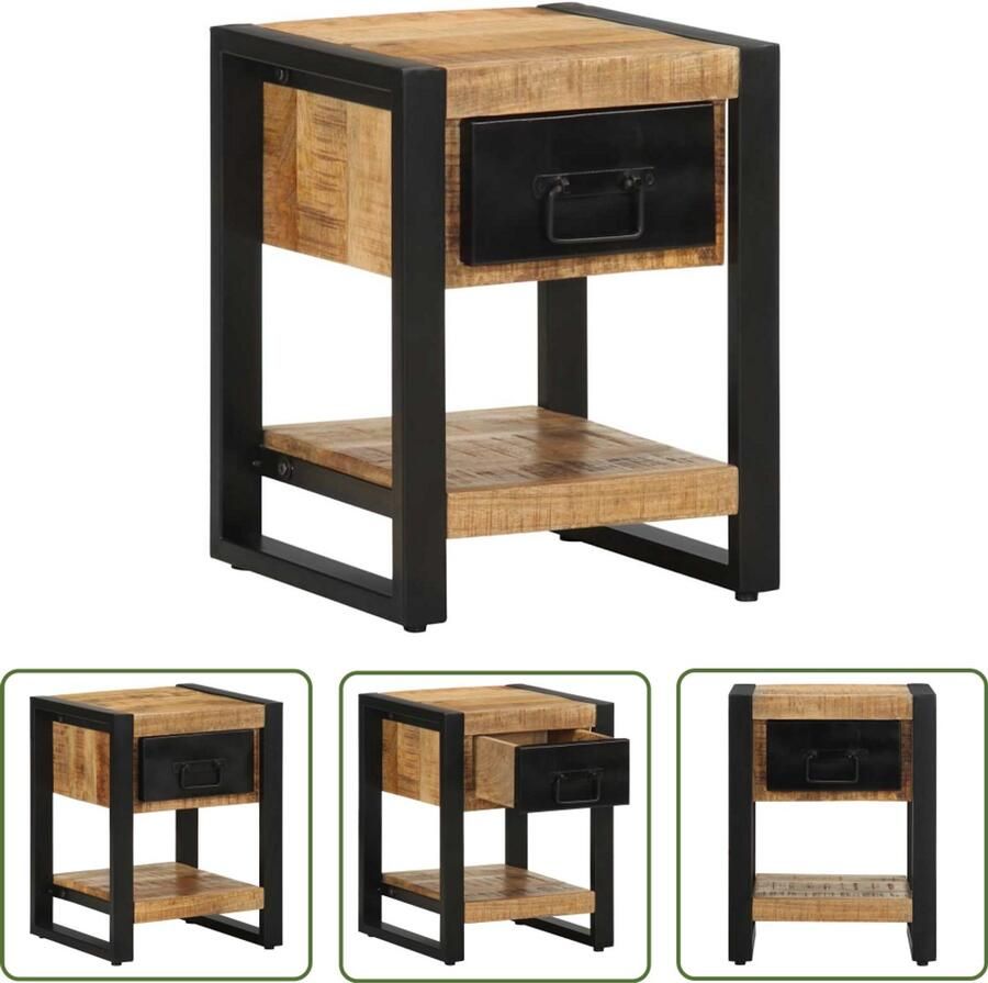 VidaXL Nachtkastje 35x34x45 cm massief ruw mangohout Nachtkastje Mango Wood Houten Nachttafel Slaapkamermeubilair Vintage Industrieel