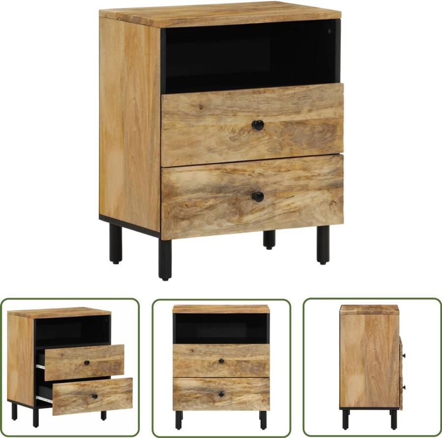 The Living Store Nachtkastje 50x33x60 cm massief mangohout Nachtkastje Mango Wood Houten Nachttafel Slaapkamermeubilair Vintage Design