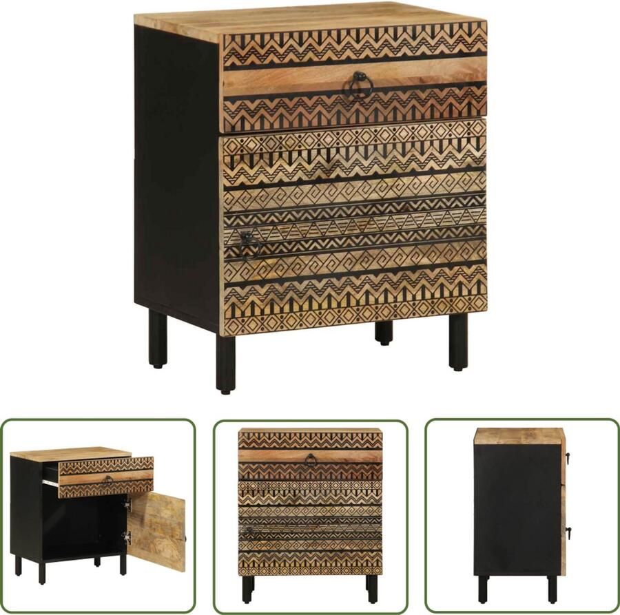 The Living Store Nachtkastje 50x33x60 cm massief ruw mangohout zwart Nachtkastje Mango Wood Zwarte Kast Salontafel Kamerkast