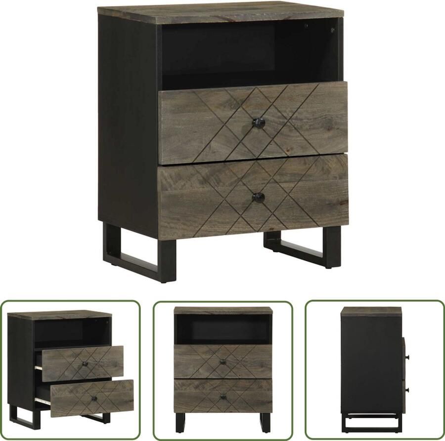 The Living Store Nachtkastje 50x33x62 cm massief mangohout zwart Nachtkastje Mango Wood Houten Nachttafel Slaapkamers Kamerdecoratie