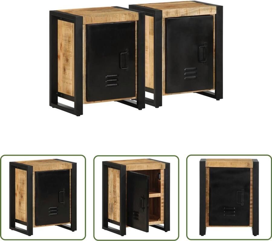 The Living Store Nachtkastjes 2 st massief ruw mangohout Nachtkastje Mango Wood Houten Nachtstand Slaapkamermeubilair Vintage Stijl
