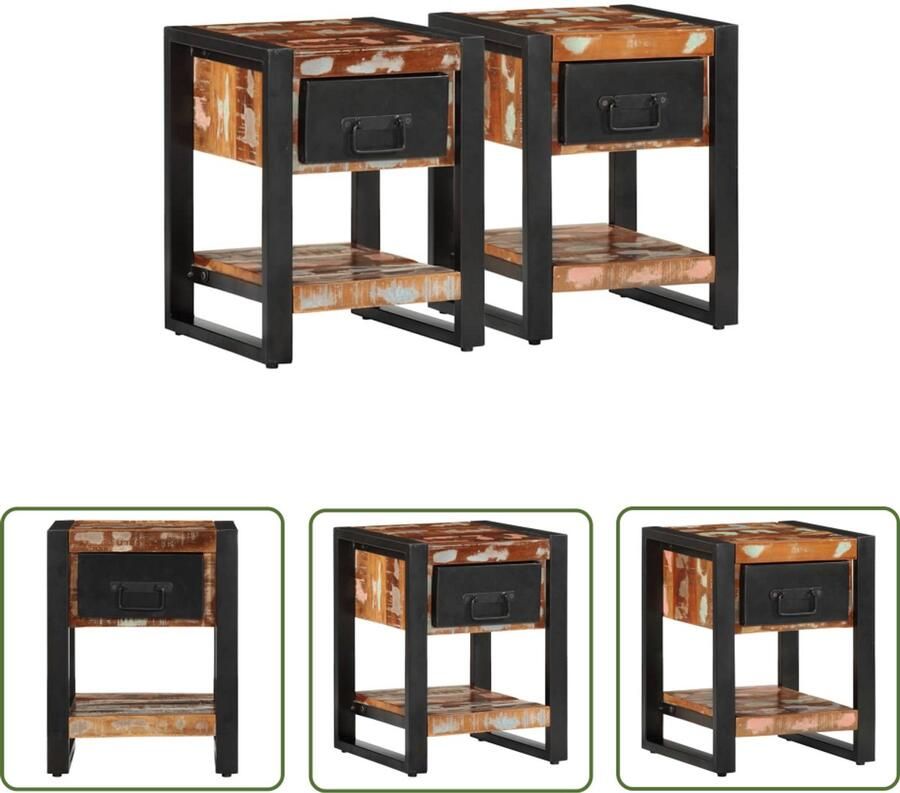 The Living Store Nachtkastjes 2 st massief ruw mangohout meerkleurig Nachtkastje Mango Wood Houten Nachtstand Kamermeubilair Slaapkamers