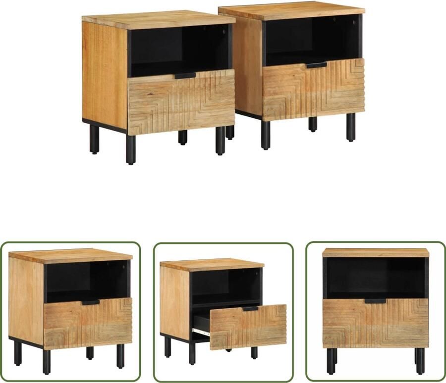 The Living Store Nachtkastjes 2 st 40x33x46 cm massief mangohout bruin Nachtkastjes Mango Wood Bruine Meubels Salontafel Slaapkamers