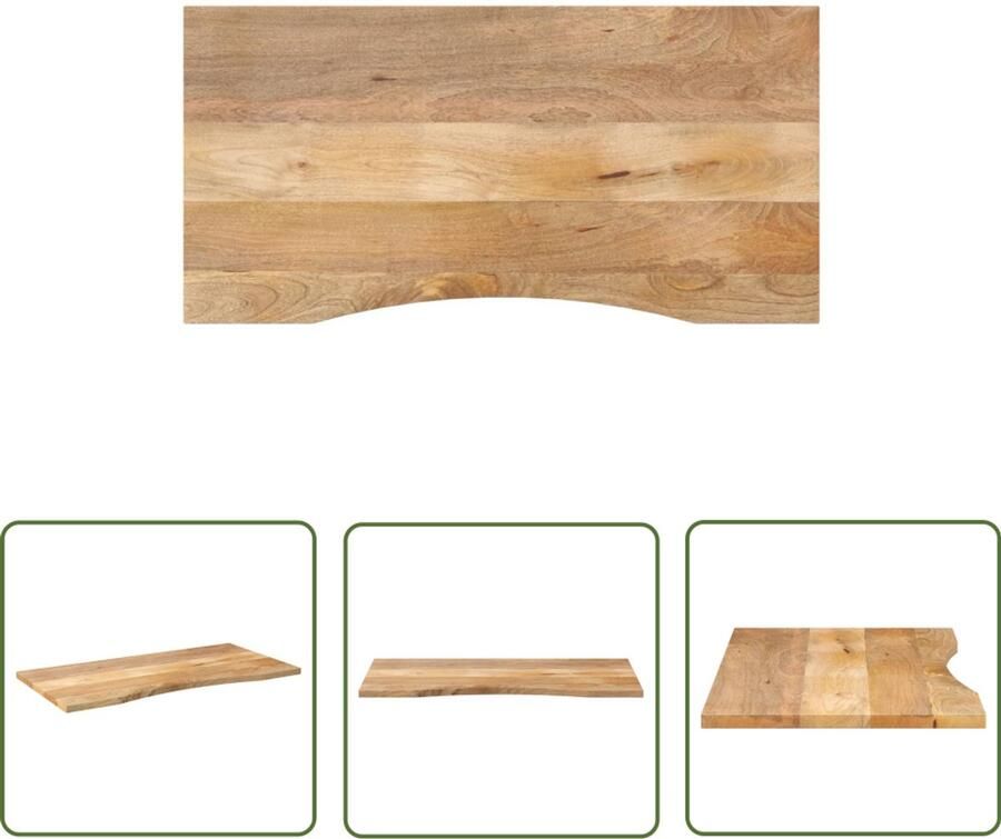 The Living Store Bureaublad met ronding 140x50x2 5 cm massief ruw mangohout Houten Bureau Blad Mangohout Bureau Bureautafel Schrijfblad Eettafelblad